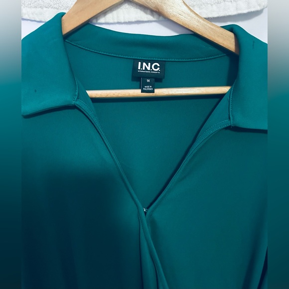 NWT International Concepts Women's XXL dark Teal Draped long sleeve blouse - Picture 2 of 4